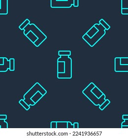 Green line Test tube and flask chemical laboratory test icon isolated seamless pattern on blue background. Laboratory glassware sign.  Vector