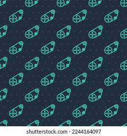 Green line Timing belt kit icon isolated seamless pattern on blue background.  Vector