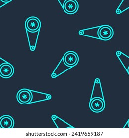 Green line Timing belt kit icon isolated seamless pattern on blue background.  Vector Illustration