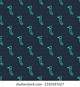 Green line Tooth drill icon isolated seamless pattern on blue background. Dental handpiece for drilling and grinding tools.  Vector