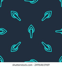 Línea verde Icono de llama de antorcha aislado sin patrón sobre fondo azul. Símbolo de fuego caliente, poder de llama, llama y calor.  Vector