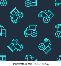 Green line Tractor icon isolated seamless pattern on blue background.  Vector