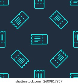 Green line Train ticket icon isolated seamless pattern on blue background. Travel by railway.  Vector