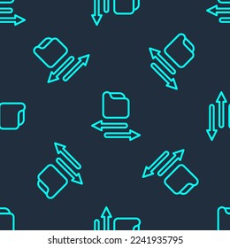 Green line Transfer files icon isolated seamless pattern on blue background. Copy files, data exchange, backup, PC migration, file sharing concepts.  Vector