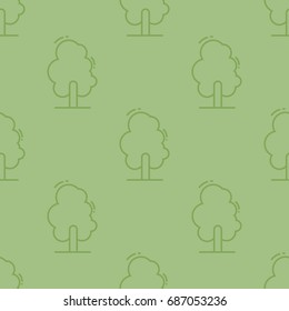 Green Line Tree seamless pattern. Vector illustration