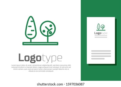 Green line Trees icon isolated on white background. Forest symbol. Logo design template element. Vector Illustration