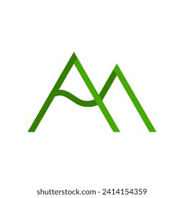 Green line triangle mountain abstract icon logo flat vector design
