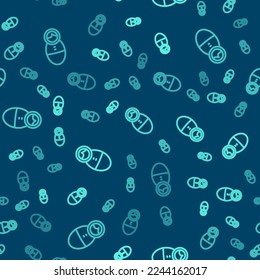 Green line Tumbler doll toy icon isolated seamless pattern on blue background.  Vector