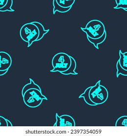 Green line USA Independence day icon isolated seamless pattern on blue background. 4th of July. United States of America country.  Vector
