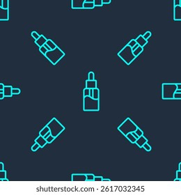 Green line Vape liquid bottle for electronic cigarettes icon isolated seamless pattern on blue background.  Vector