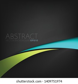 Green line vector background curve overlap layer on black space for text design