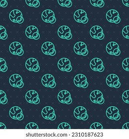 Green line Video chat conference icon isolated seamless pattern on blue background. Online meeting work form home. Remote project management.  Vector