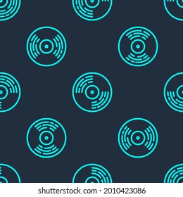 Green line Vinyl disk icon isolated seamless pattern on blue background.  Vector