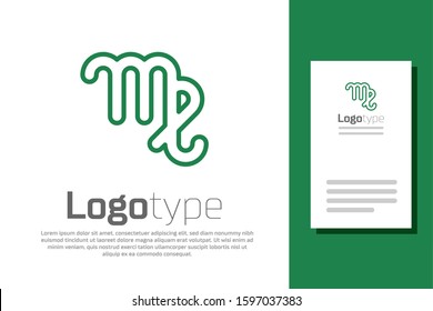 Green line Virgo zodiac sign icon isolated on white background. Astrological horoscope collection. Logo design template element. Vector Illustration