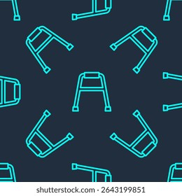 Green line Walker for disabled person icon isolated seamless pattern on blue background.  Vector