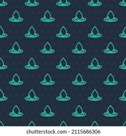 Green line Water drop icon isolated seamless pattern on blue background.  Vector