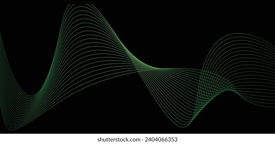 Green line wave and black abstract background