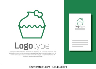 Green line Wedding cake with heart icon isolated on white background. Valentines day symbol. Logo design template element. Vector Illustration