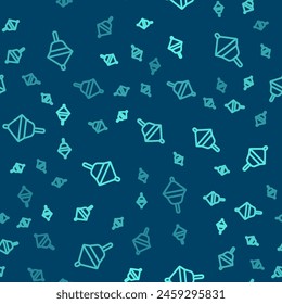 Green line Whirligig toy icon isolated seamless pattern on blue background.  Vector