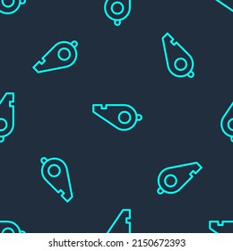 Green line Whistle icon isolated seamless pattern on blue background. Referee symbol. Fitness and sport sign.  Vector Illustration