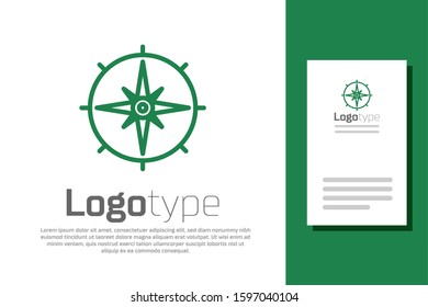 Green line Wind rose icon isolated on white background. Compass icon for travel. Navigation design. Logo design template element. Vector Illustration
