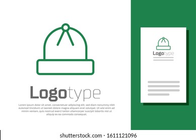 Green line Winter hat icon isolated on white background. Logo design template element. Vector Illustration