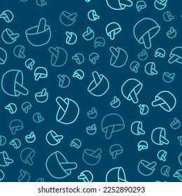 Green line Witch cauldron icon isolated seamless pattern on blue background. Happy Halloween party.  Vector