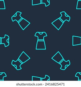 Green line Woman dress icon isolated seamless pattern on blue background. Clothes sign.  Vector