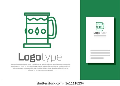 Green line Wooden mug icon isolated on white background. Logo design template element. Vector Illustration