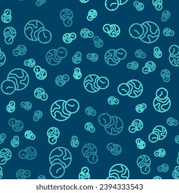 Green line World time icon isolated seamless pattern on blue background.  Vector