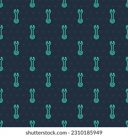 Icono del spanner de la línea verde Lágrima aislado sin fisuras en fondo azul. Herramienta de reparación del distribuidor. Símbolo de herramienta de servicio.  Vector