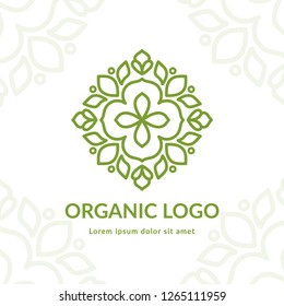 Green linear leaf emblem. Elegant, classic vector. Can be used for jewelry, beauty and fashion industry. Great for logo, monogram, invitation, flyer, menu, brochure, background, or any desired idea.