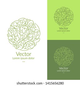 Green linear leaf emblem. Elegant, classic vector. Can be used for jewelry, beauty and fashion industry. Great for logo, monogram, invitation, flyer, menu, brochure, background, or any desired idea.