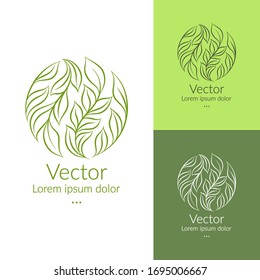 Green linear leaf emblem. Elegant, classic vector. Can be used for jewelry, beauty and fashion industry. Great for logo, monogram, invitation, flyer, menu, brochure, background, or any desired idea.