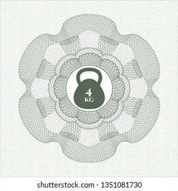 Green linear rosette with 4kg kettlebell icon inside