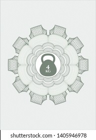 Green linear rosette with 4kg kettlebell icon inside