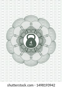 Green linear rosette with 4kg kettlebell icon inside