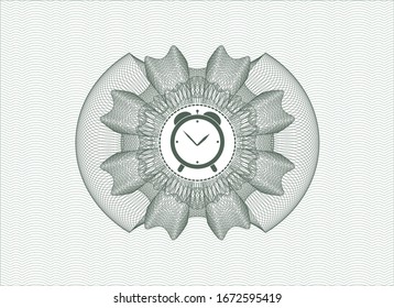 Green linear rosette with alarm clock icon inside
