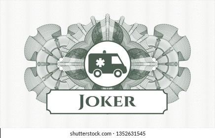 Green linear rosette with ambulance icon and Joker text inside