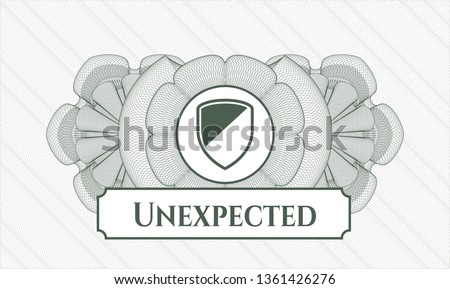 Green linear rosette with armor icon and Unexpected text inside