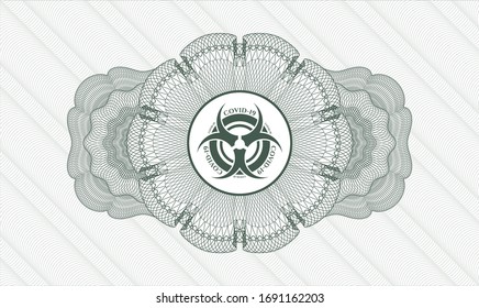 Grüner linearer Rosett mit Biogefährdung covid-19 Symbol innen