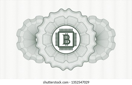 Green linear rosette with bitcoin chip (cryptocurrency mining concept) icon inside