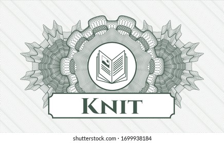 Green linear rosette with book icon and Knit text inside