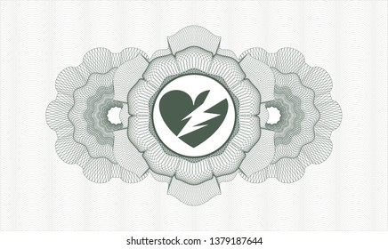 Green linear rosette with broken heart icon inside