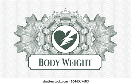 Green linear rosette with broken heart icon and Body Weight text inside