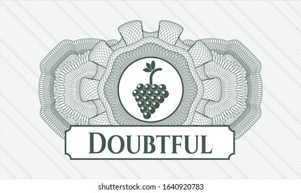 Green linear rosette with bunch of grapes icon and Doubtful text inside