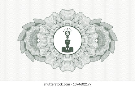 Green linear rosette with business idea icon inside