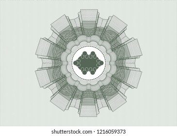 Green linear rosette with business meeting teamwork icon inside