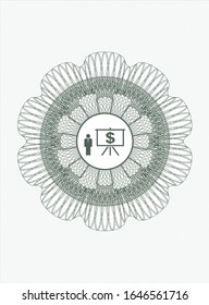 Green linear rosette with business presentation icon inside