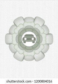 Green linear rosette with car seen from front icon inside